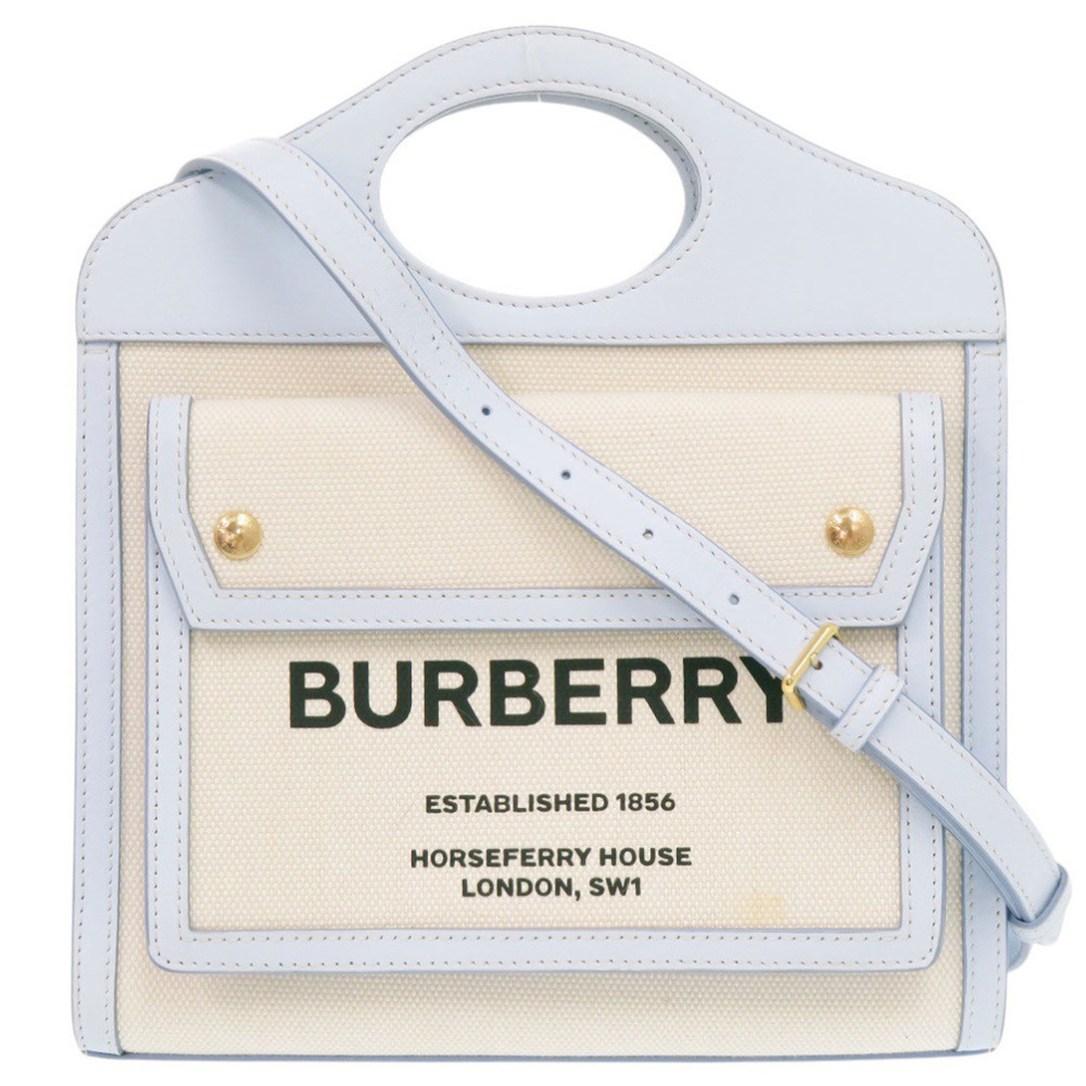 Burberry Mini Two-Tone Pocket Bag 8043493 2-Way Canvas Leather Light Blue Bei...